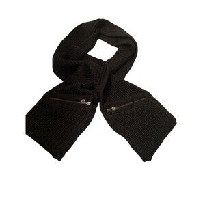 Calvin Klein Women’s Black Wide Knit Pockets Zippers One Size Scarf Wrap NWT